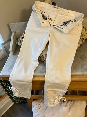 Pilcro and the Letterpress White Tie-Hem Ankle Jeans Sexy Cute New!! 28”